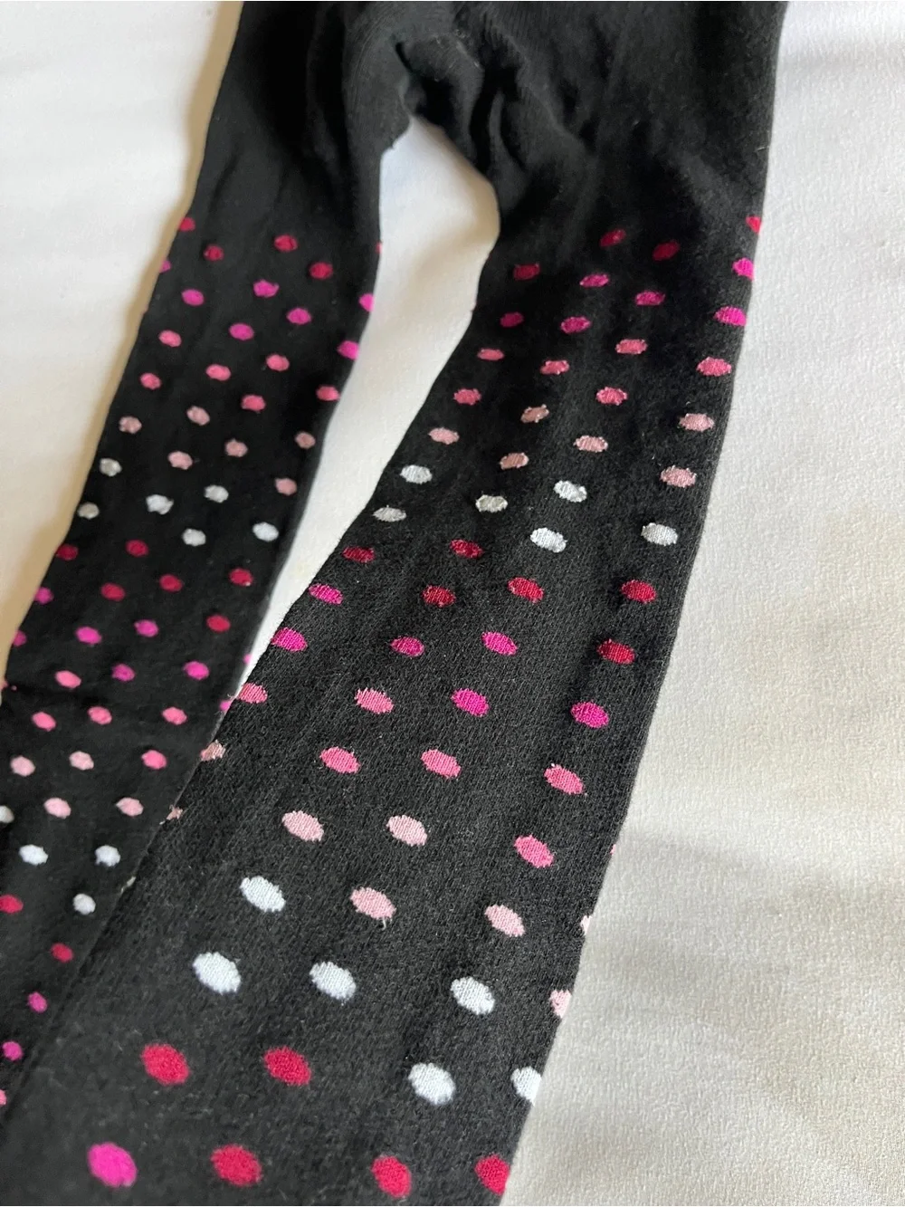 Black Pink Polka Dot Knit Tights Girls Size 12-14 Cotton Blend Stretch Stockings